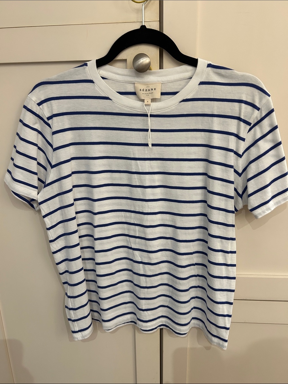 Nwot Sezane White & Blue Striped Tee, size small